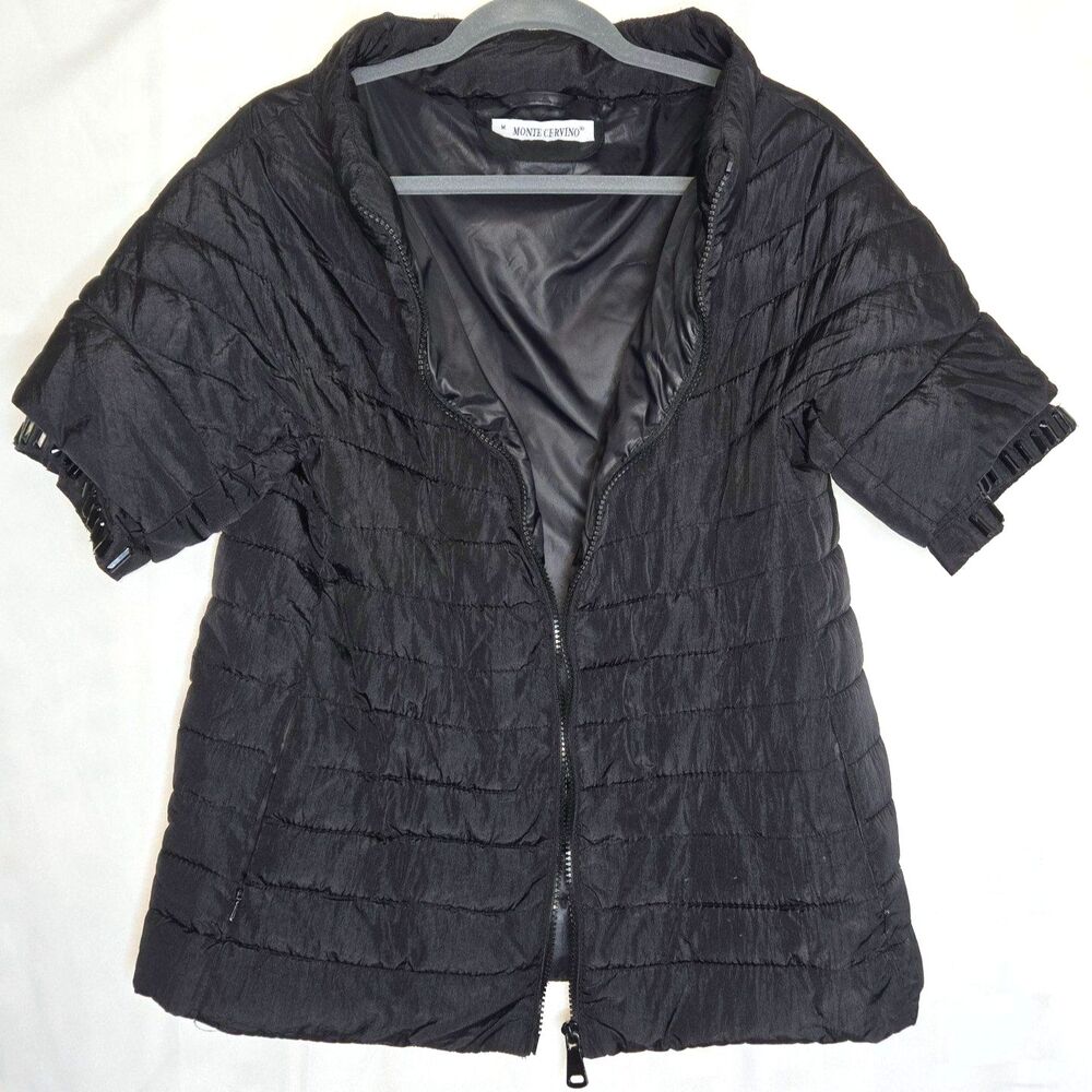 Monte Cervino Jacket Quilted Puffer Coat Embellished Sleeve Italy Women Size M